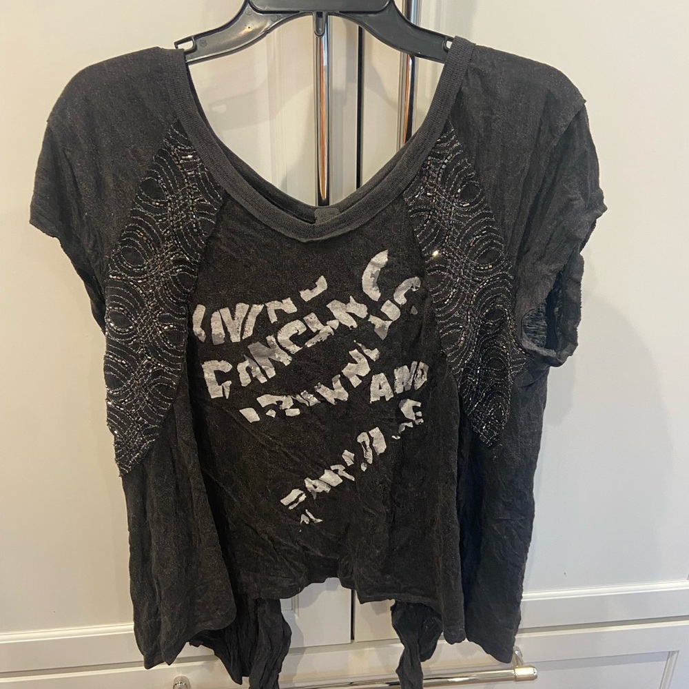 Free People Graphic Open Back Tee